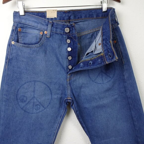 Levi's 501 Jeans Men's Size 32x32 Blue Denim 150 Anniversary Peace Sign - Picture 4 of 9